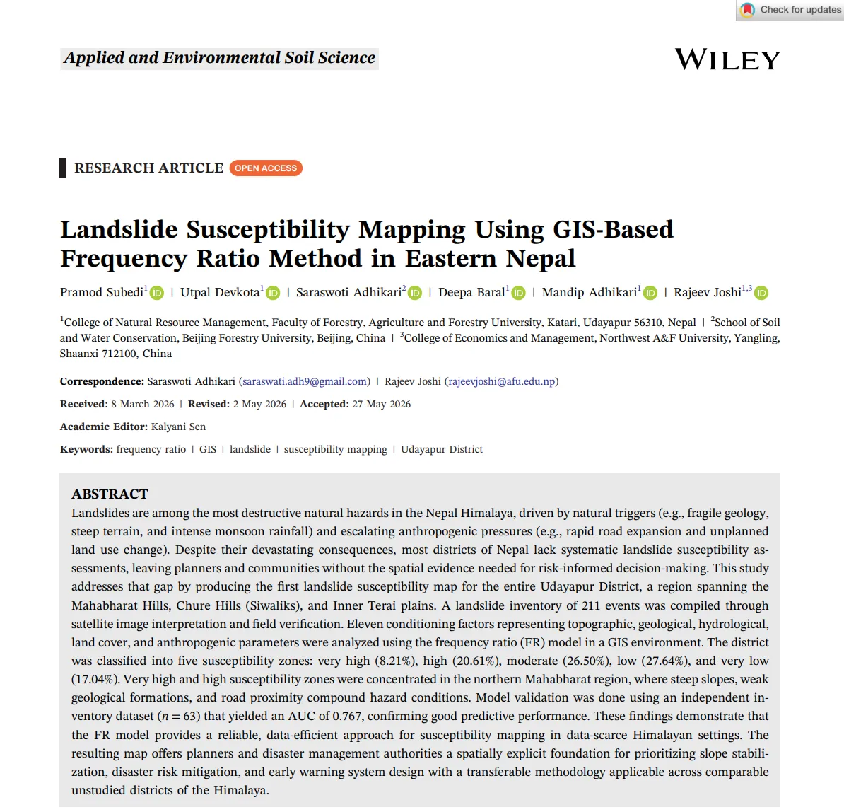 Landslide Susceptibility Mapping Using GIS-Based Frequency Ratio Method in Eastern Nepal